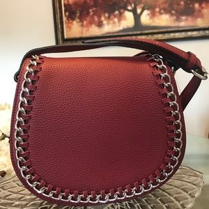 Leather Crossbody Purse w/ Silver Chain Trim